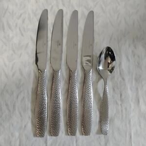 Joseph Abboud Hammer Five 4 Dinner Knives 1 Teaspoon Stainless Steel